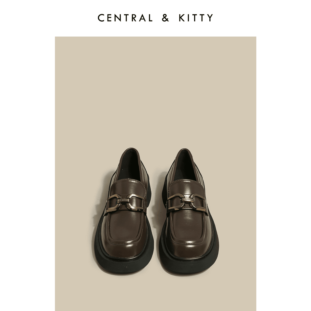 CENTRALKITTY厚底棕色复古乐福鞋小皮鞋女2023年新款春秋英伦单鞋