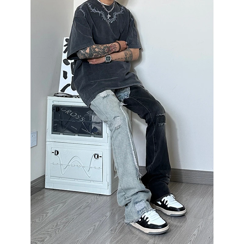 微喇毛边牛仔裤男女款2023新款潮牌爆款美式高街小众修身春秋裤子