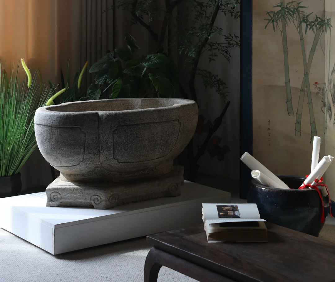 庭院家具青石门海，海棠形