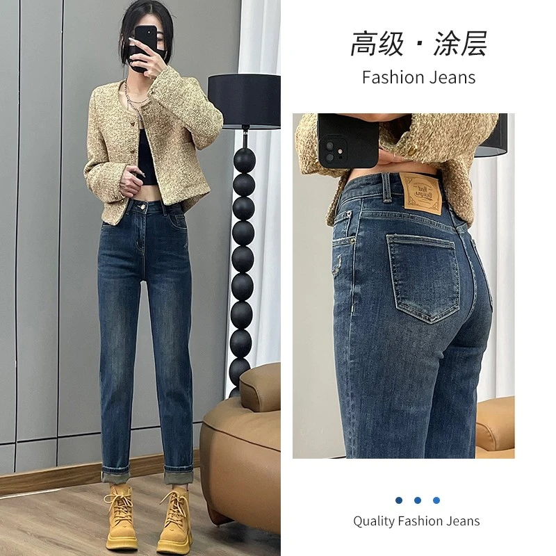 【华总推荐】高级水泥灰涂层法棍牛仔裤女春季烟管裤