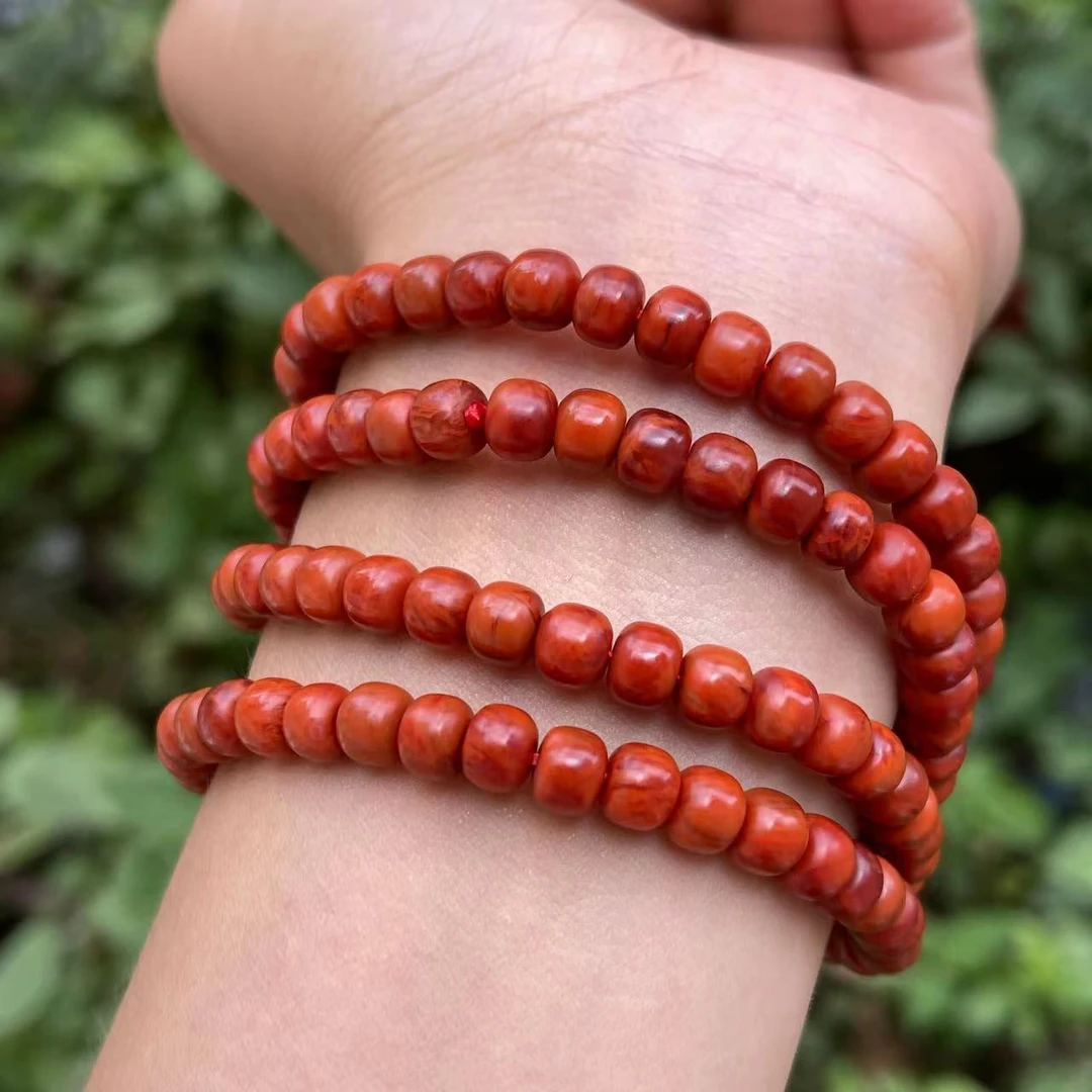 珍藏品 南红瓦西牛血红火焰高品佛珠 颜色红润 玉质感强 多圈 5＋