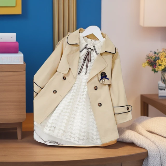 女童风衣秋装学院风风衣2024新款网红儿童时髦中长款小女孩外套潮