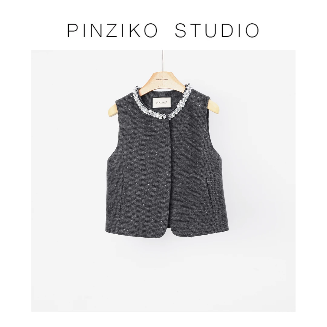 【PINZIKO女装】羊毛马夹~新款时尚百搭宽松优雅简约毛呢马夹TJE304