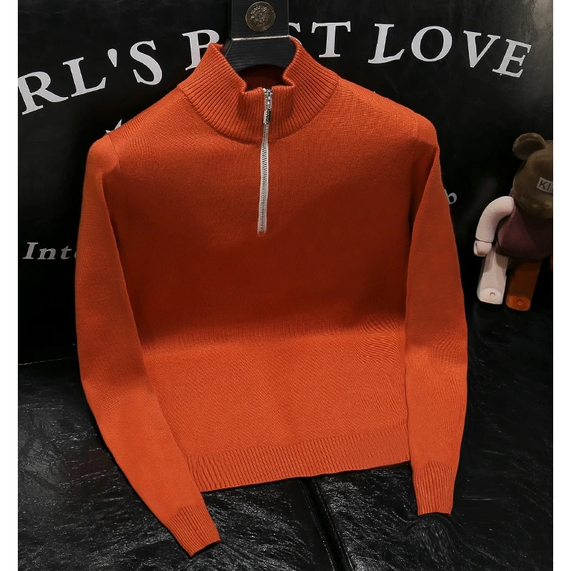 半拉链纯色毛衣男春秋新款韩版潮流修身针织衫痞帅时尚立领打底衫