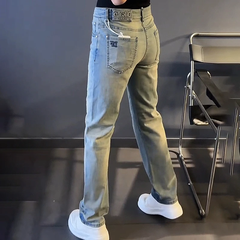 轻奢男装大码潮牌男士时尚高级感字母设计感新款牛仔裤直筒休闲裤