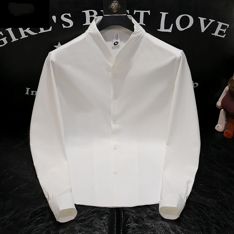 白色衬衫男士春春秋新款时尚百搭轻奢高档潮牌休闲修身长袖衬衣男