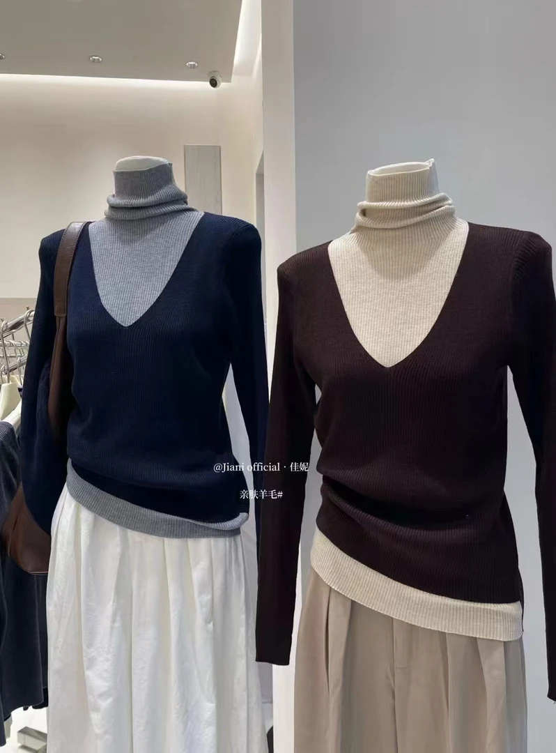 兰卡家冬季时尚假两件毛衣