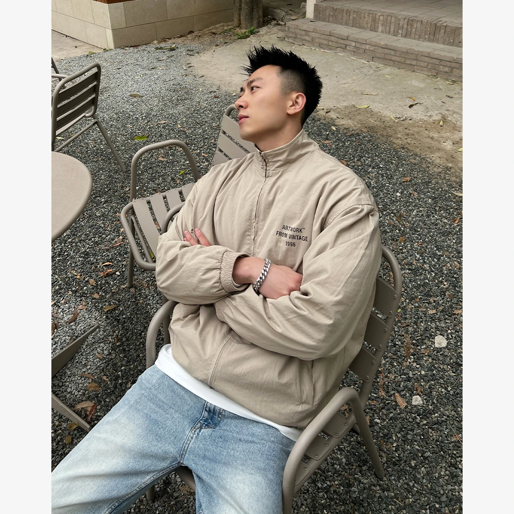 YIHAO STUDIO春季男士字母教练立领夹克外套宽松痞帅感冲锋衣