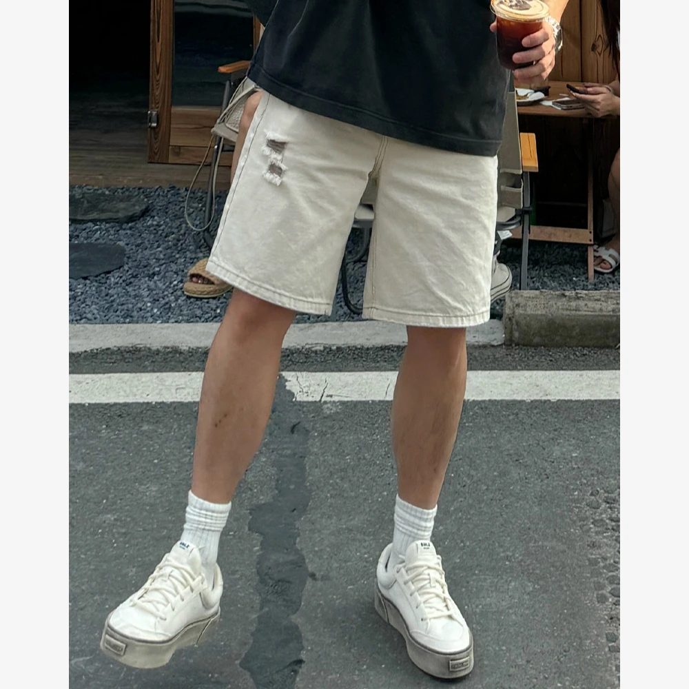 YIHAO STUDIO原创潮牌男士破洞牛仔短裤休闲宽松潮流时尚百搭裤子