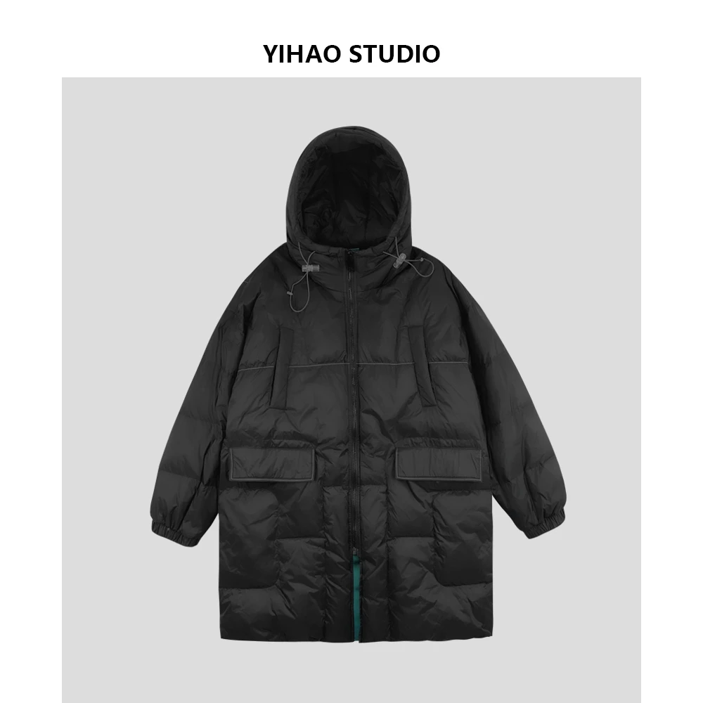 YIHAO STUDIO男士长款羽绒服休闲宽松加厚保暖过膝情侣外套