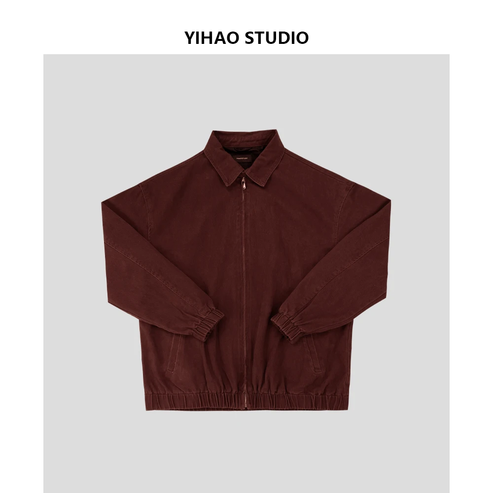 YIHAO STUDIO秋季男款酒红牛仔夹克美式宽松潮流复古休闲外套
