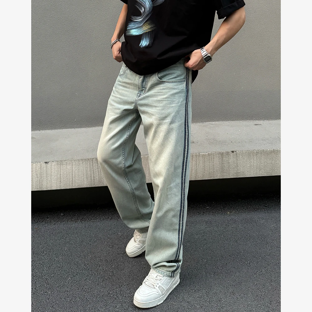 YIHAO STUDIO秋季男款男士轻薄水洗美式牛仔裤舒适直筒休闲长裤