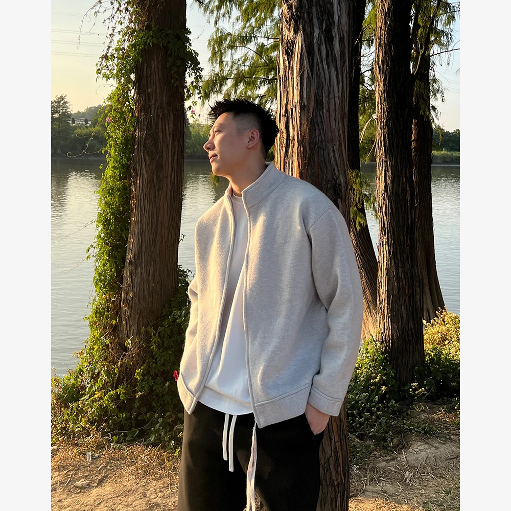 YIHAO STUDIO春季新品男款加厚保暖开衫毛衣黑色长袖针织衫外套