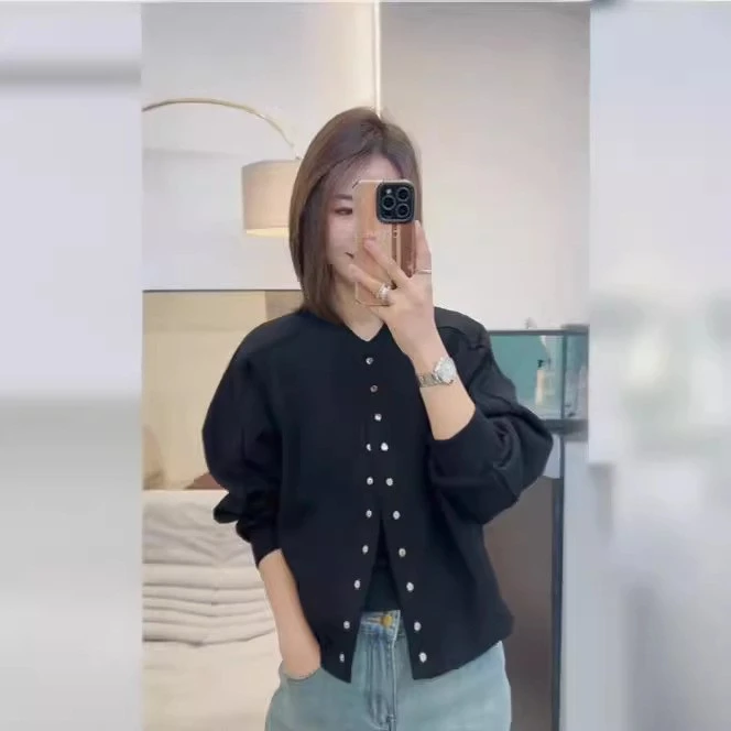 宽松百搭透气棒球领圆领卫衣2024春秋季开衫夹克短款上衣女外套女