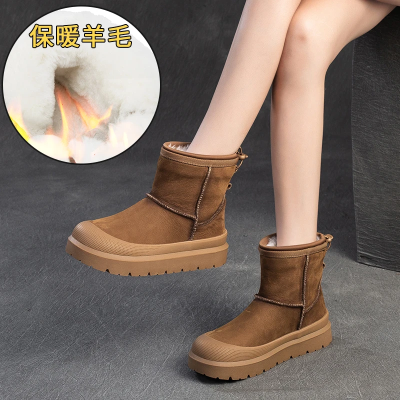 1332真皮厚实厚底加绒防滑加厚保暖冬季百搭中筒高帮短筒保暖女鞋