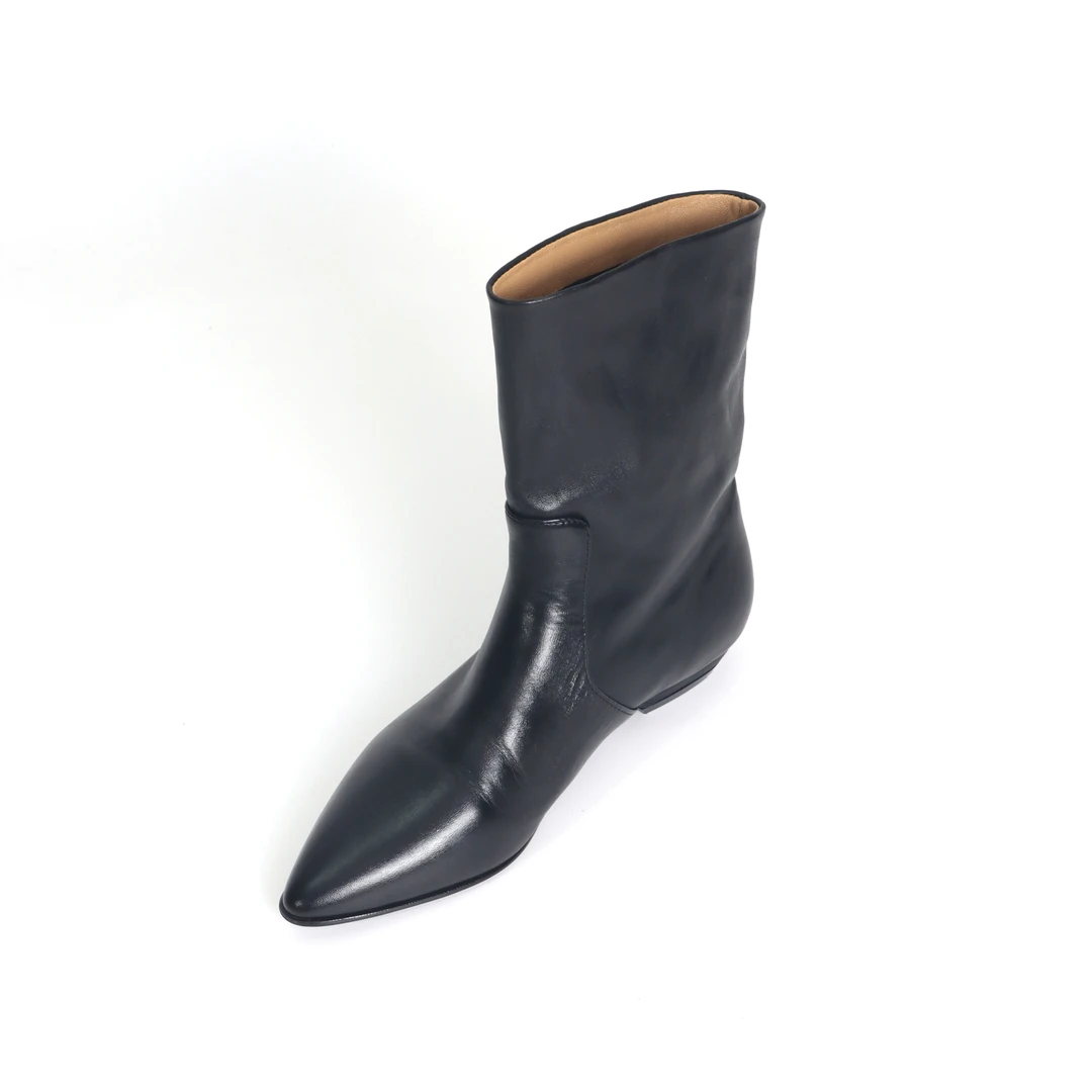 马皮版~秋冬复古西部牛仔靴女平底尖头中筒手工马丁靴子女933A-5