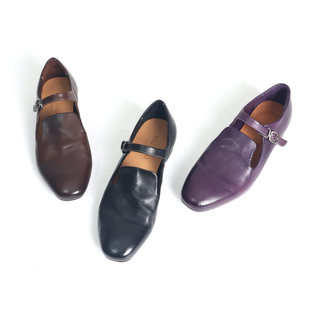 春夏新款水洗马皮手工鞋复古玛丽珍单鞋女一字扣小皮鞋529-1