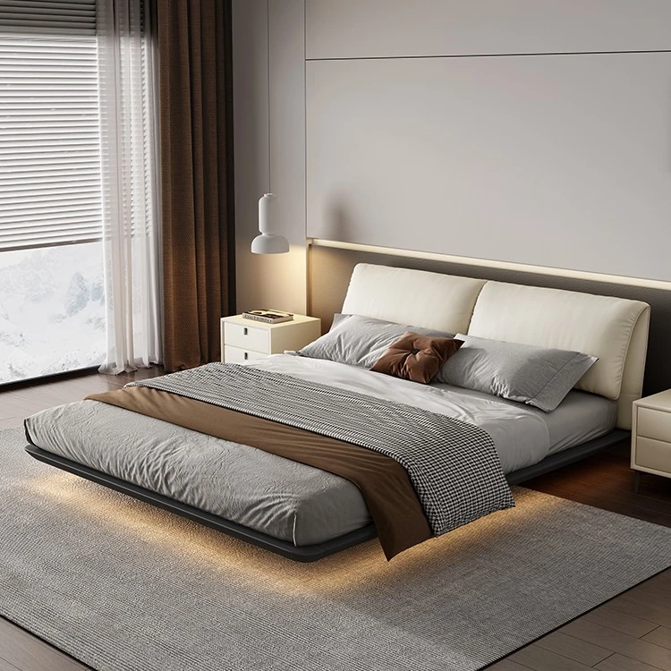 【梅姐甄选】大象耳朵齐边悬浮头层牛皮双人床极简轻奢婚床主卧大床