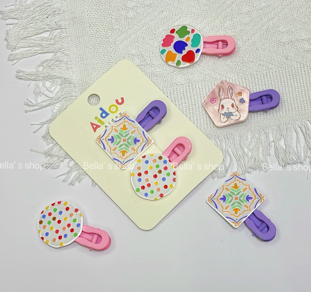 韩国ins风发夹彩色亚克力几何手绘涂鸦花朵刘海发卡女童碎发夹