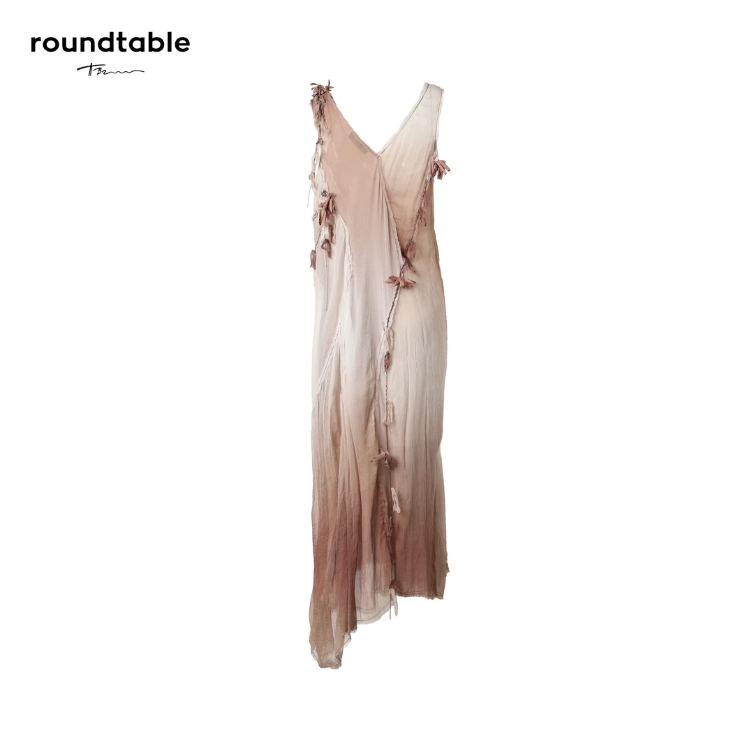 渐变钉花无袖夏季V领拼接原创设计感宽松女装连衣裙BCS5002391