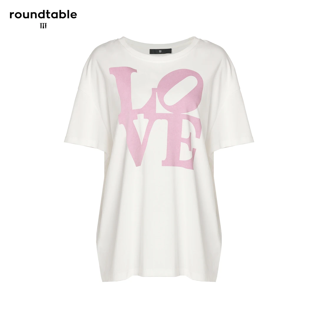 TTT印花撞色love字母休闲宽松百搭直身美式圆领白色T恤TDS3203429