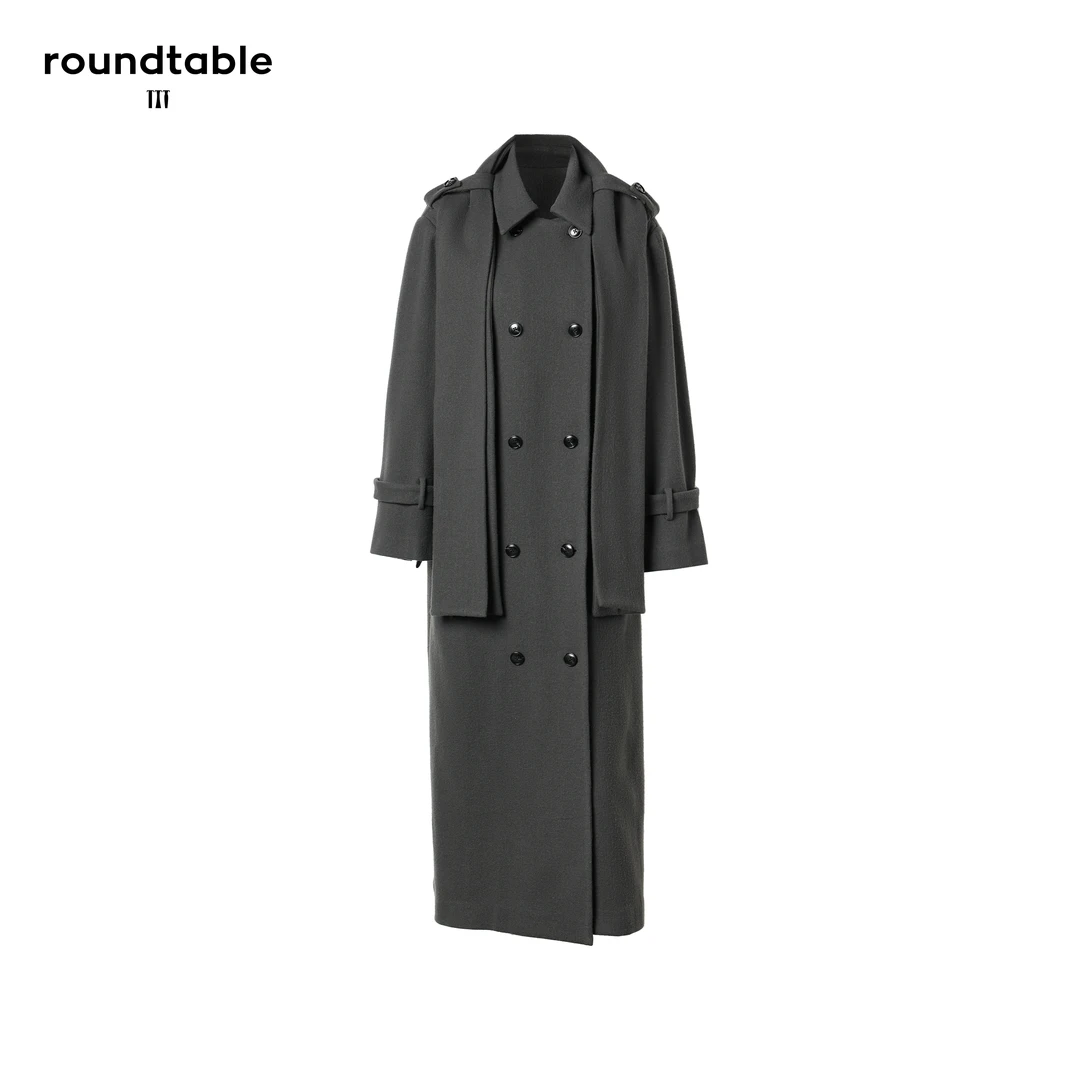 双面尼大衣气质时尚毛呢设计师款简约廓形双排扣大衣  TEW4105651