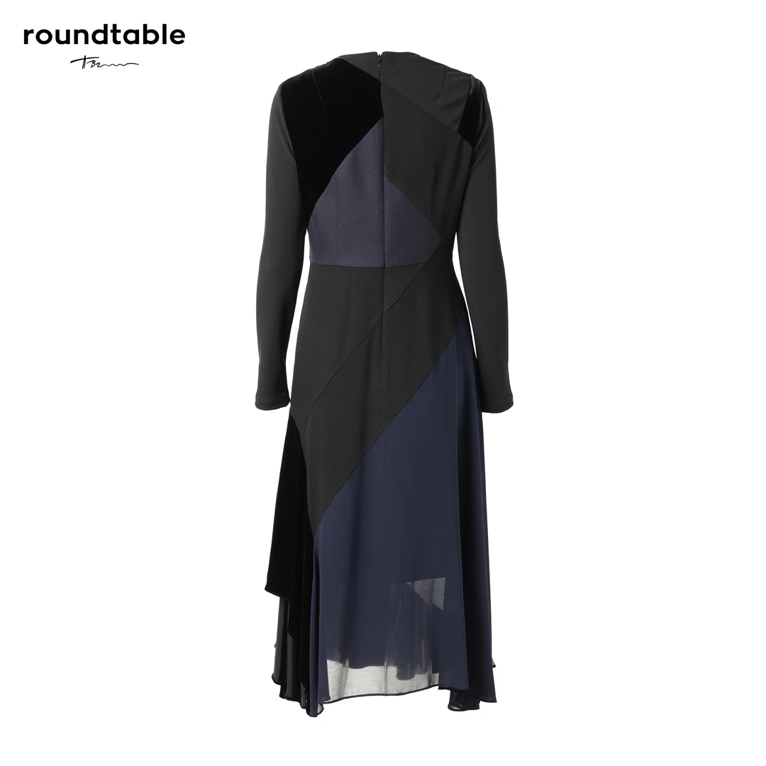 高领不规则拼片连衣裙小众原创设计感拼接长袖连衣裙BCW5303018