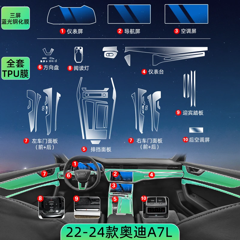 24款上汽奥迪A7L中控导航屏幕贴膜内饰钢化膜改装件车内饰用品