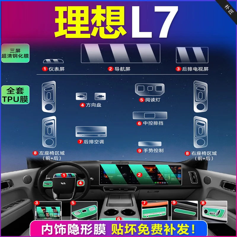 理想L7专用内饰膜贴膜保护膜中控膜屏幕钢化膜导航膜改装装饰用品