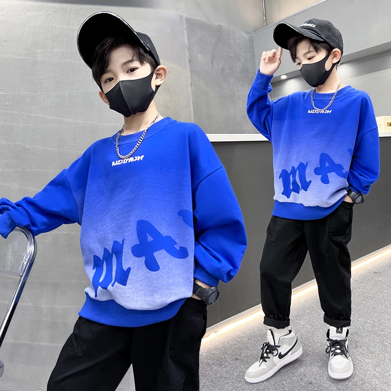 春秋季儿童休闲2024新款中大童炸街圆领长袖打底衫卫衣针织潮衣