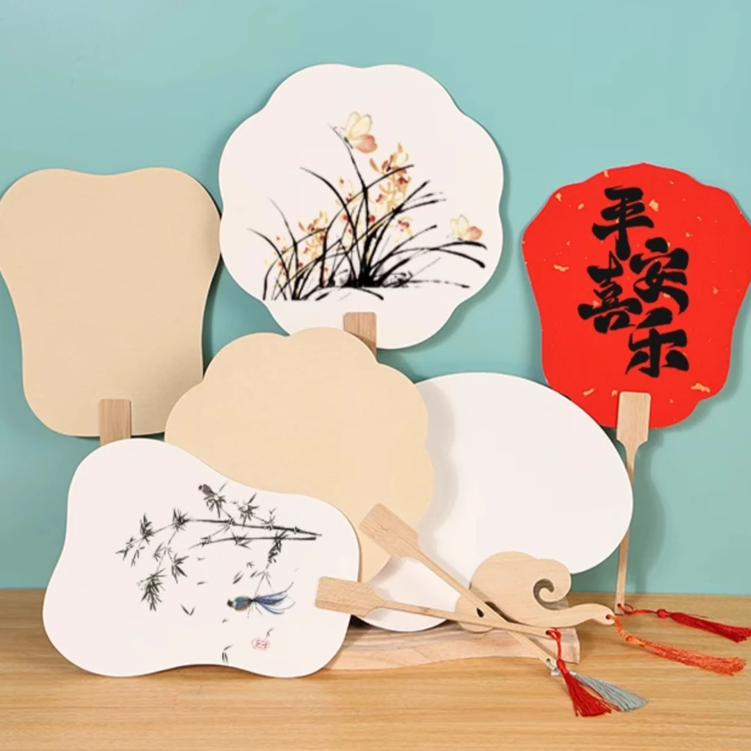 S宣纸（10把）半熟扇漆扇团扇半生熟花鸟扇没骨画山水写意绘画书法