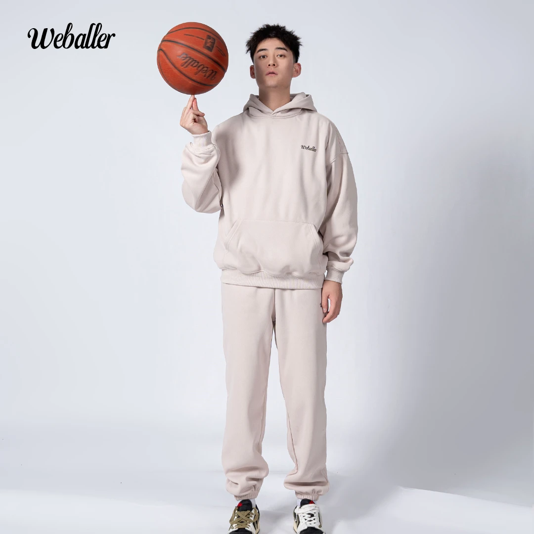 WEBALLER  秋冬季加绒两件套加绒连帽卫衣加绒卫裤保暖