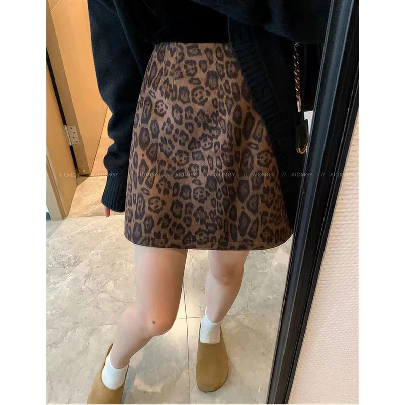【夏央家】秋冬新款高品百搭显瘦气质质豹纹A字短裙半身裙#5581