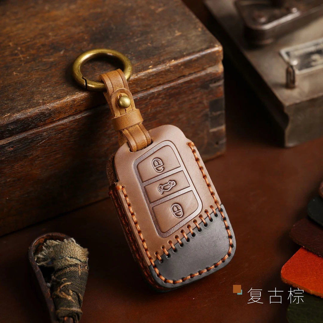 【4】号大众钥匙套真皮朗逸宝来途观迈腾速腾POLO帕萨特钥匙扣壳