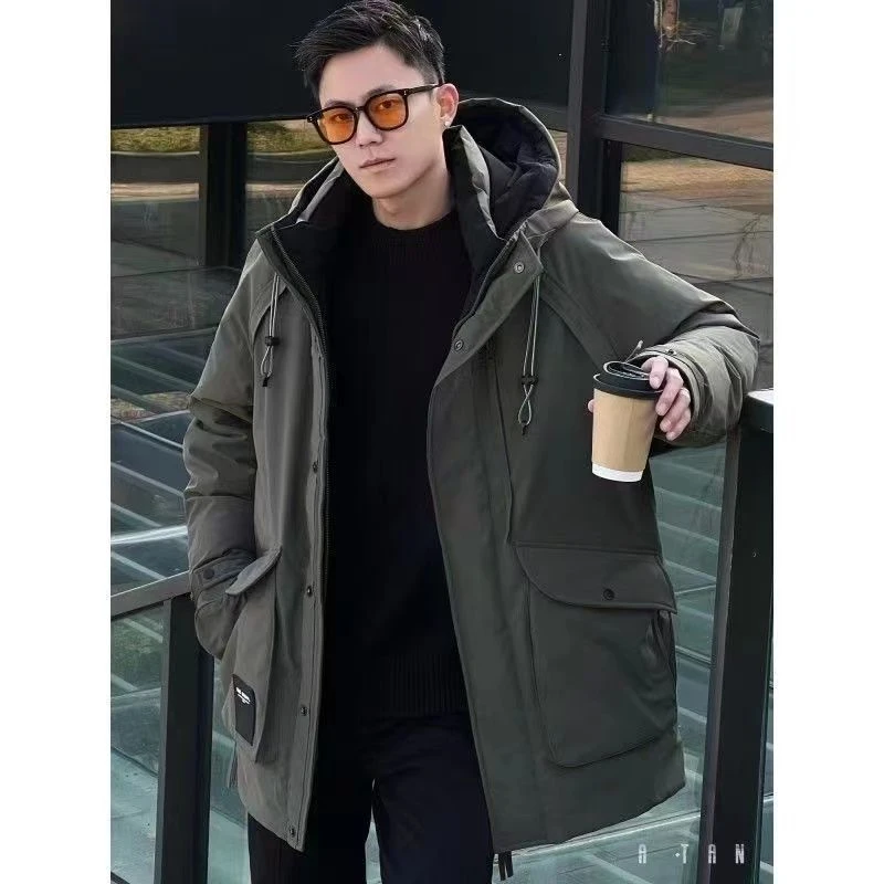 波司澄新款冬季羽绒服男士三防外套保暖白鸭绒工装中长款连帽派克