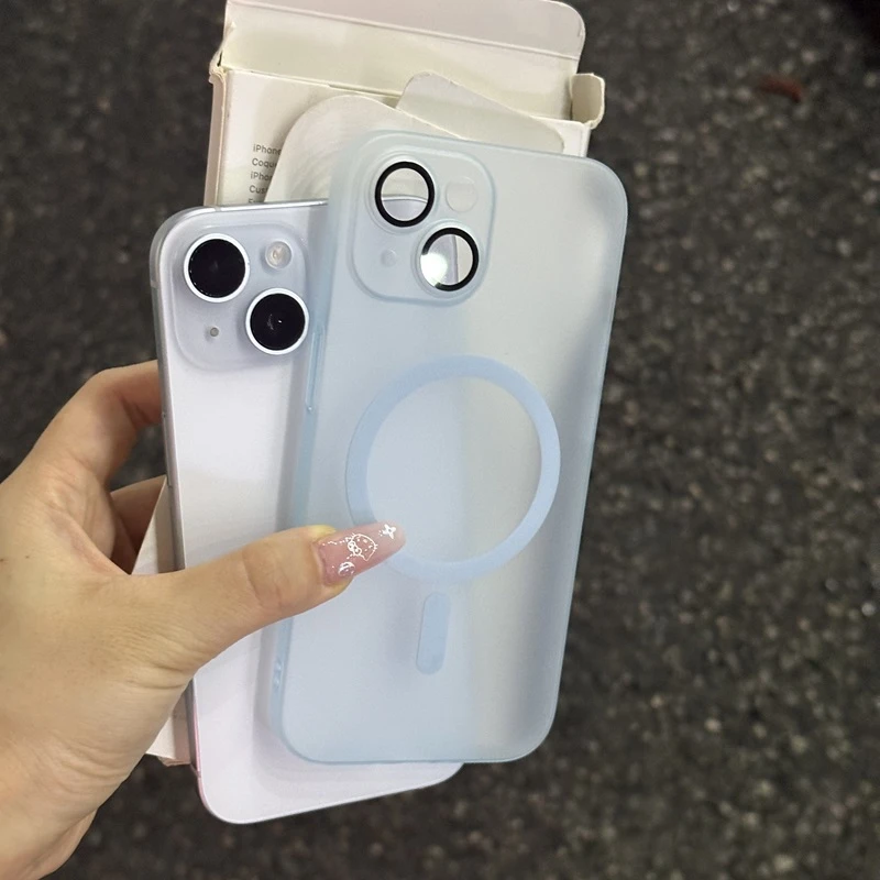 新款冰雾蓝磨砂苹果15手机壳iPhone15plus全包14promax超薄pc磁吸