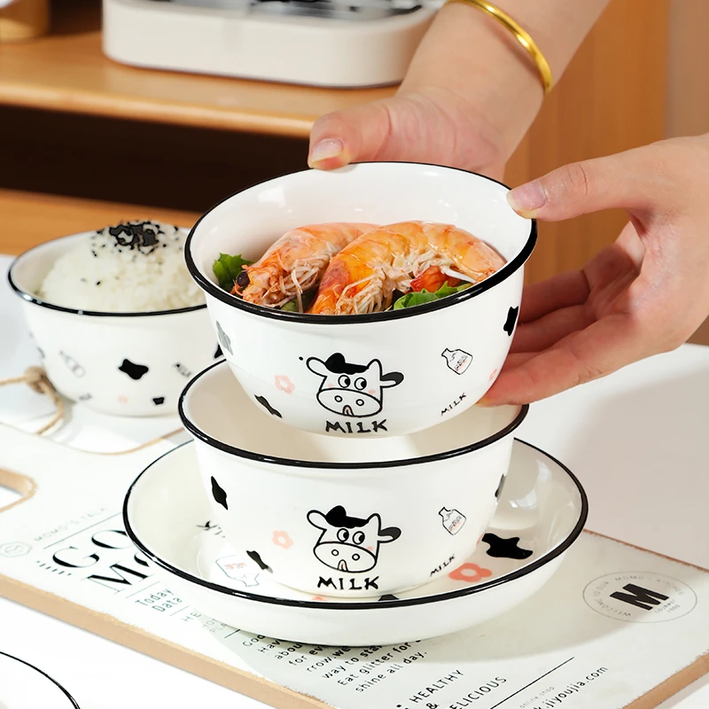 【A045】家用5英寸吃饭碗小奶牛餐具套装碗盘欧式汤碗米饭碗
