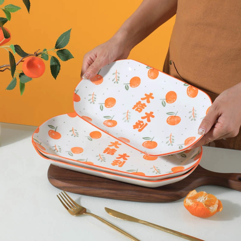 大号鱼盘家用陶瓷长方形烤鱼蒸鱼盘2只装可微波炉水蜜桃