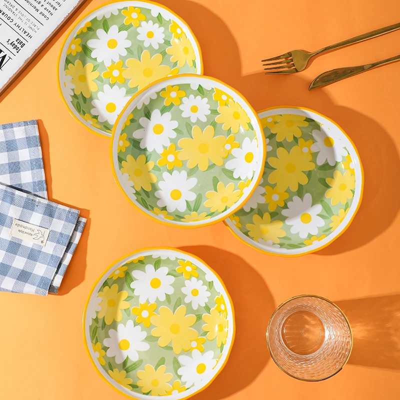 7英寸盘子字套装家用组合小雏菊陶瓷菜盘子高颜值碗盘餐具套装
