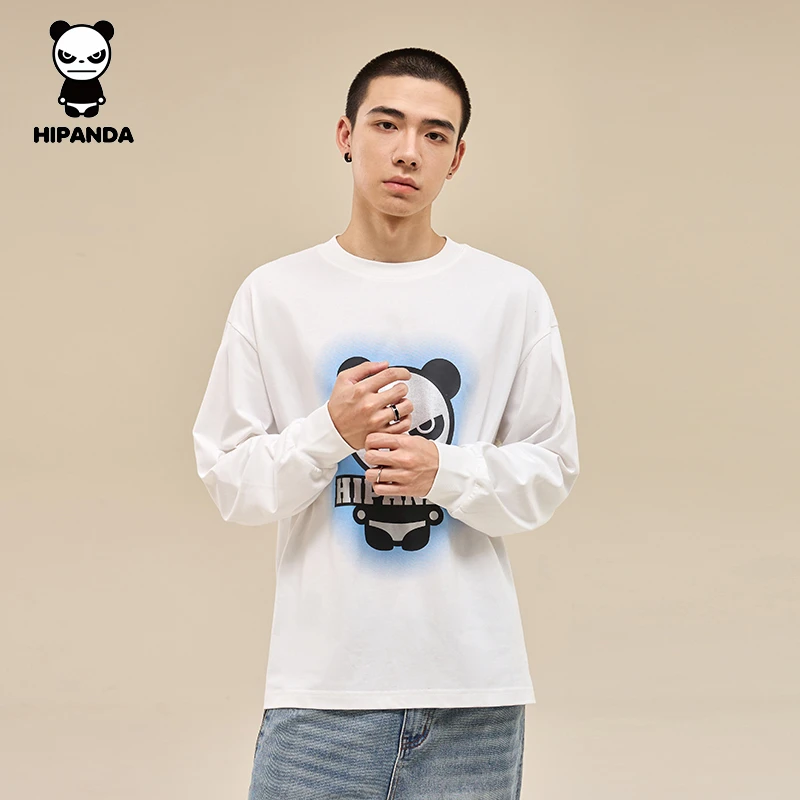 HiPanda秋季新款时尚休闲圆领长袖T恤百搭印花打底衫男女情侣
