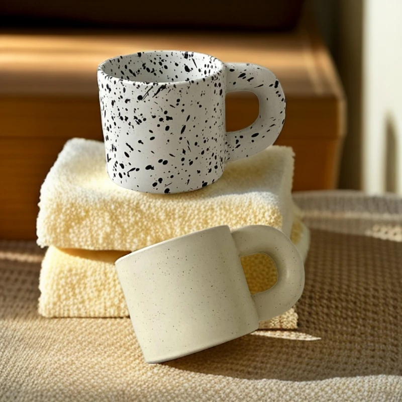 北欧ins家用胖胖陶瓷马克杯韩风创意咖啡杯简约泼墨斑点网红精致