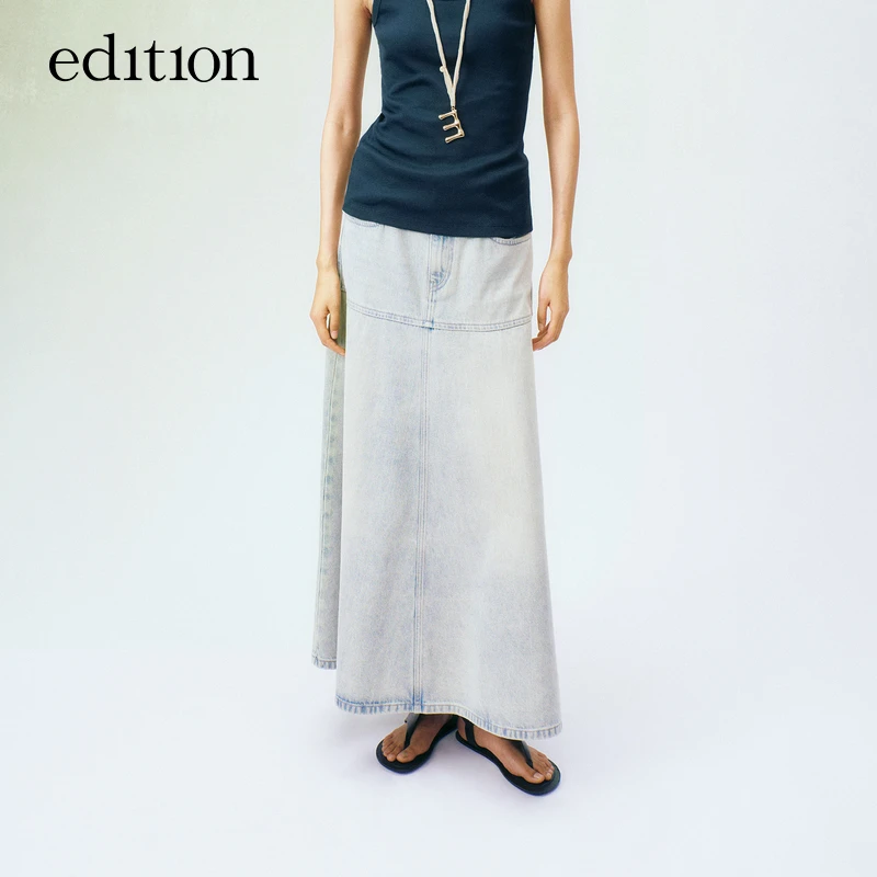 【商场同款】edition夏含棉复古长款鱼尾牛仔半裙#EBD2SKT033