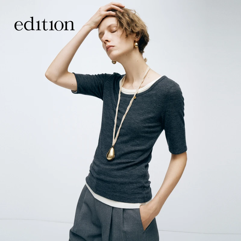 【商场同款】edition新款假两件绵羊毛短袖T恤#EBD1TEEK07