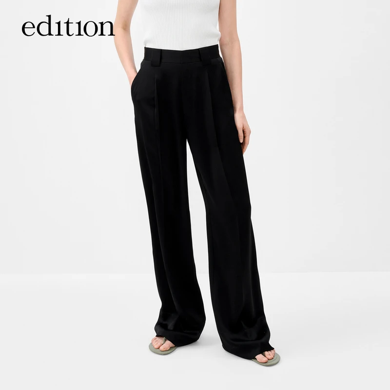 【凉感醋酸】edition夏款休闲针织长裤女显瘦西裤#EBD2PATT07