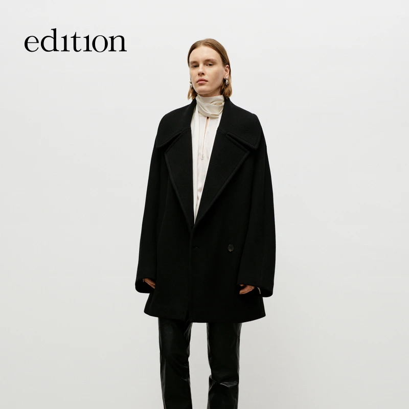 edition秋季款大翻领中长款绵羊毛双面呢外套#EBD3OVC009