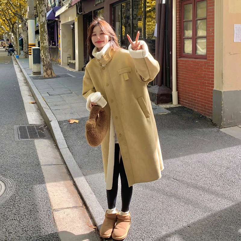 长款皮毛一体外套女2024冬季新款复古加厚麂皮绒韩系慵懒风机车服