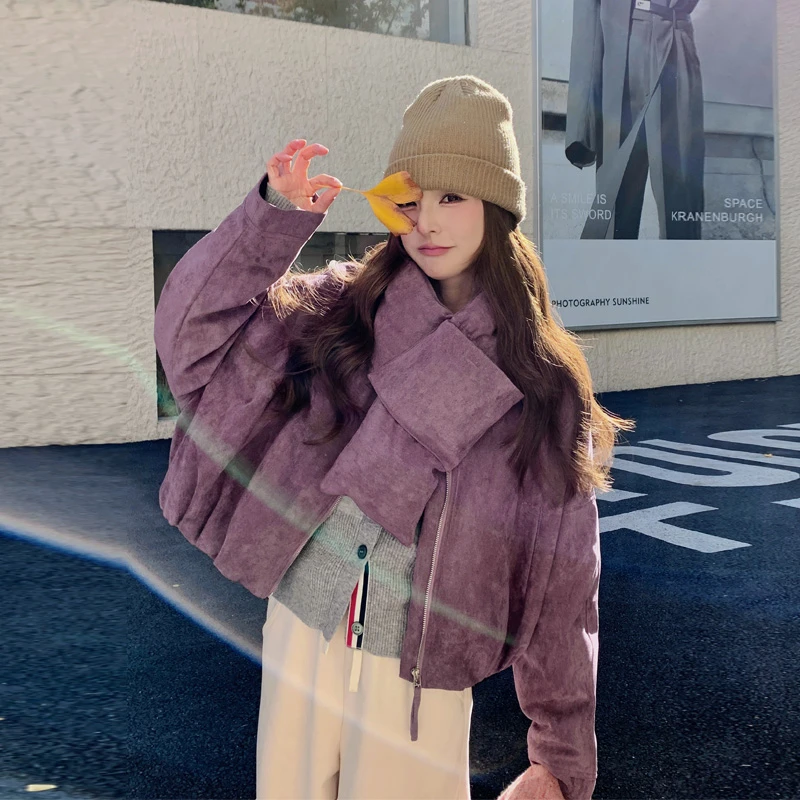围巾款羽绒服女2024冬季新款显白韩系氛围感短款加厚白鸭绒面包服