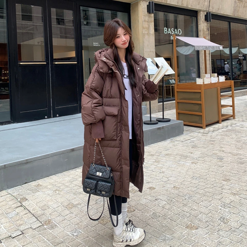 氛围感保暖羽绒服女2024冬季新款韩系穿搭连帽白鸭绒中长款面包服