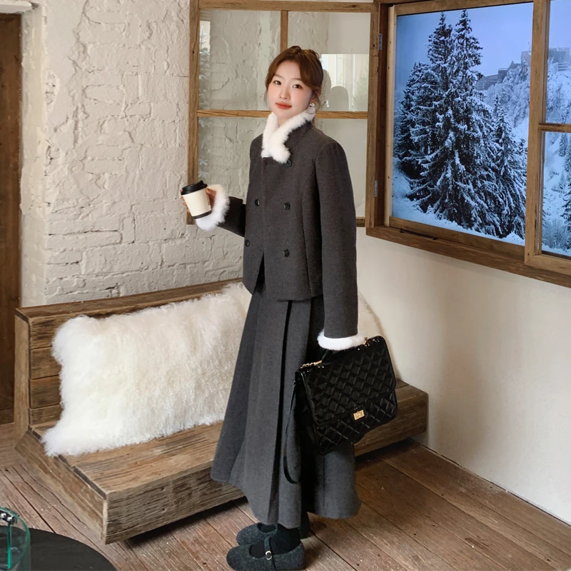 法式小香风毛呢套装裙女2025秋冬新款复古轻奢财阀千金风两件套潮