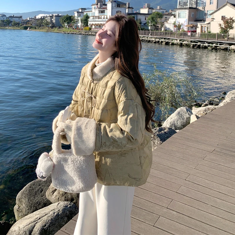 新中式短款羽绒服女冬季2024新款国风刺绣毛毛领保暖90白鸭绒外套